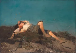 A shepherd boy by Franz Von Lenbach Oil Painting