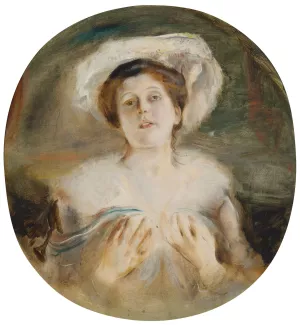 Bildnis einer Dame mit mit weisem Hut by Franz Von Lenbach Oil Painting