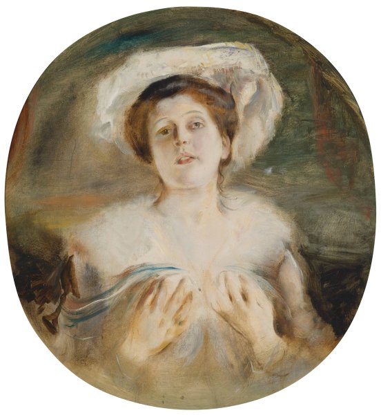 Main Product Photo of Bildnis einer Dame mit mit weisem Hut Painting by Franz Von Lenbach