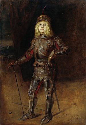 Marion Lenbach in knight's armor by Franz Von Lenbach Oil Painting