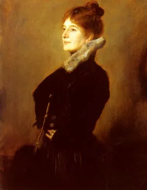Portrait Of A Lady Wearing A Black Coat With Fur Collar by Franz Von Lenbach - Oil Painting Reproduction