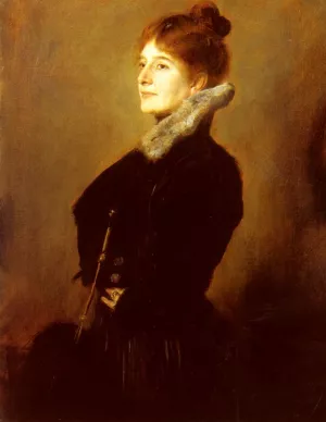Portrait Of A Lady Wearing A Black Coat With Fur Collar Oil painting by Franz Von Lenbach