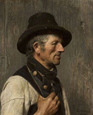 Portrait of a peasant in a hat by Franz Von Lenbach Oil Painting