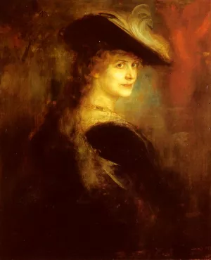 Portrait Of An Elegant Lady In Rubenesque Costume by Franz Von Lenbach - Oil Painting Reproduction