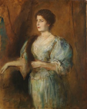 Portrat einer Dame mit Perlenkette und Pelzstola by Franz Von Lenbach Oil Painting