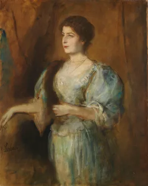Portrat einer Dame mit Perlenkette und Pelzstola by Franz Von Lenbach Oil Painting