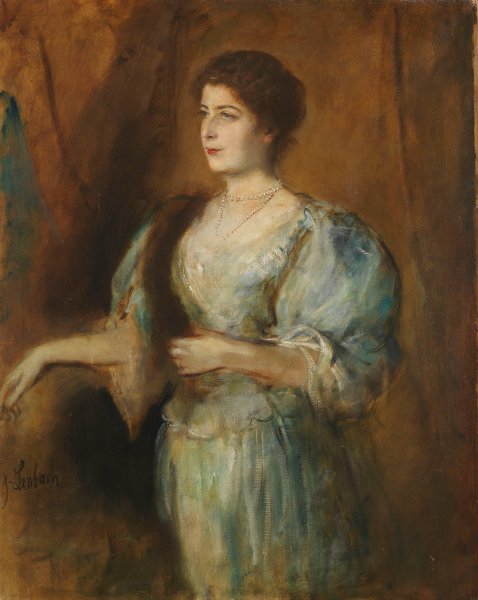 Main Product Photo of Portrat einer Dame mit Perlenkette und Pelzstola  Painting by Franz Von Lenbach