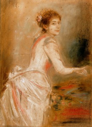 Portrat einer jungen Dame im weisen Kleid by Franz Von Lenbach Oil Painting