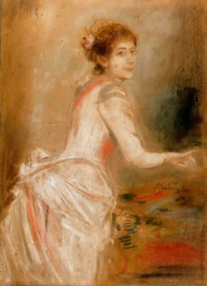 Portrat einer jungen Dame im weisen Kleid by Franz Von Lenbach Oil Painting