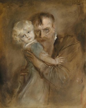 Selbstportrait mit Tochter Marion by Franz Von Lenbach Oil Painting