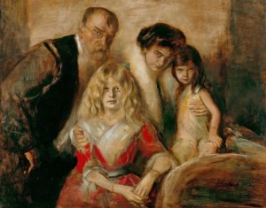 Franz von Lenbach with his wife and daughters by Franz Von Lenbach Oil Painting