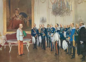 Die deutschen Bundesfursten huldigen Kaiser Franz Joseph Oil painting by Franz Von Matsch