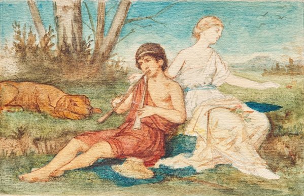 Main Product Photo of Knabe mit Doppelflote und Muse  Painting by Franz Von Matsch
