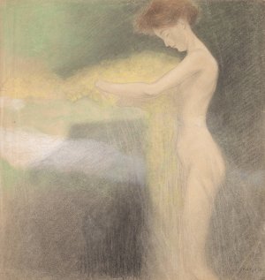 Weiblicher Akt mit ausgestreckten Handen nach links by Franz Von Matsch Oil Painting