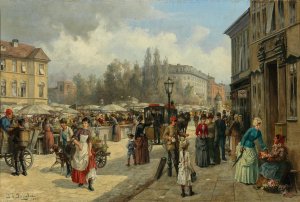 A View of Naschmarkt in Vienna by Franz Von Persoglia Oil Painting