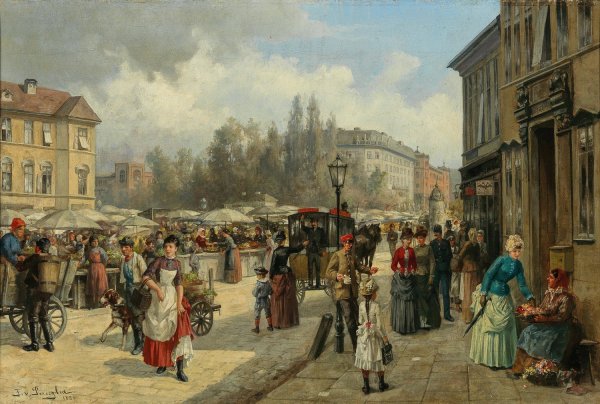 A View of Naschmarkt in Vienna by Franz Von Persoglia - Hand-Painted Oil Painting Reproduction