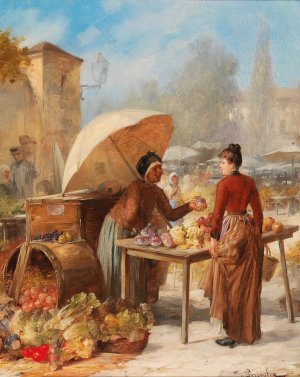 Market Scene by Franz Von Persoglia Oil Painting