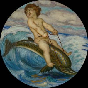 Erote Riding a Dolphin Oil painting by Franz Von Stuck