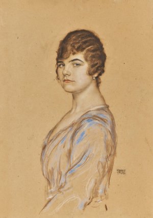 Girl in a Blue Dress by Franz Von Stuck Oil Painting