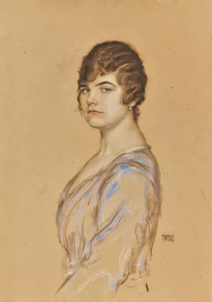 Girl in a Blue Dress by Franz Von Stuck Oil Painting