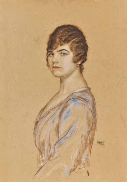Girl in a Blue Dress by Franz Von Stuck - Hand-Painted Oil Painting Reproduction
