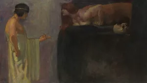 Oedipus solves the mystery of the Sphinx by Franz Von Stuck Oil Painting