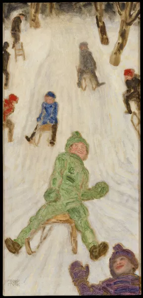 Schlittenfahrt ; Rodelnde Kinder Oil painting by Franz Von Stuck