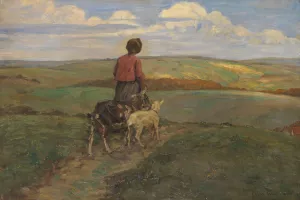 Madchen mit Ziegen auf dem Heimweg Oil painting by Franz Wallischeck