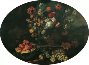 Blumen und Fruchte by Franz Werner Von Tamm Oil Painting