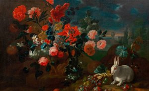 Blumenstillleben mit Kaninchen by Franz Werner Von Tamm Oil Painting