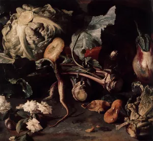 Flowers, Fruit, and Poultry Detail Oil painting by Franz Werner Von Tamm