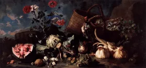Flowers, Fruit, and Poultry Oil painting by Franz Werner Von Tamm