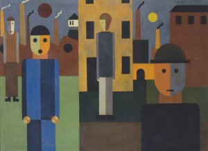 Four Men in Front of Factories by Franz Wilhelm Seiwert Oil Painting