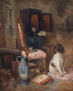 Interieur Mit Jagdhund by Franz Xaver Gruber Oil Painting