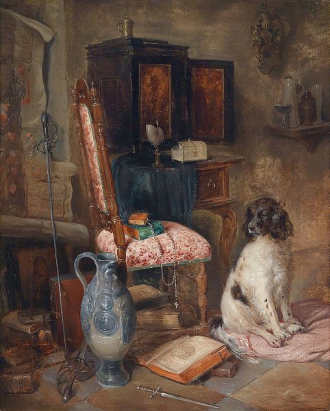 Main Product Photo of Interieur Mit Jagdhund  Painting by Franz Xaver Gruber