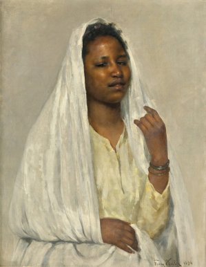 African Beauty In White by Franz Xaver Kosler Oil Painting