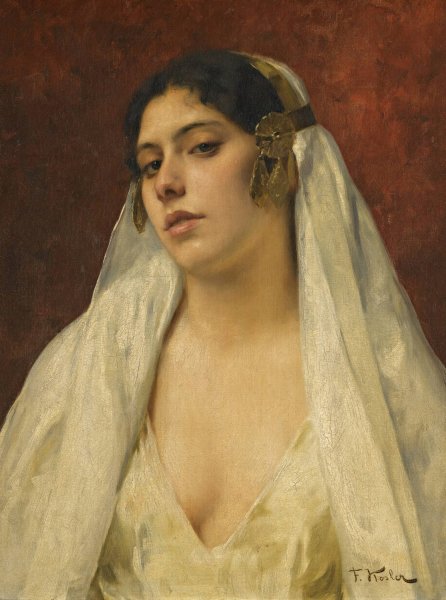 An Oriental Beauty by Franz Xaver Kosler - Hand-Painted Oil Painting Reproduction