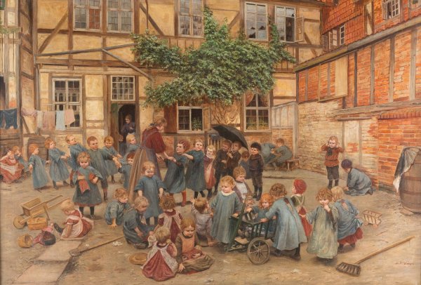 Children`s day care by Franz Xaver Lang - Hand-Painted Oil Painting Reproduction