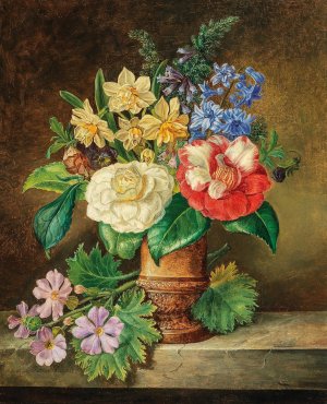 A Bouquet of Flowers with Daffodils and Camelias by Franz Xaver Petter Oil Painting