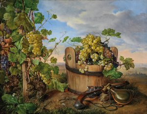 Stillleben mit Weintrauben und Pistole by Franz Xaver Petter Oil Painting