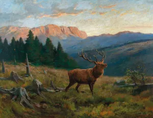 A Royal Stag at Dusk by Franz Xaver Von Pausinger Oil Painting