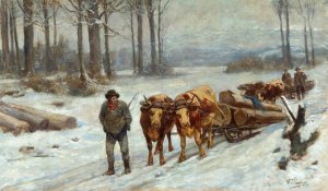 Loggers in Winter by Franz Xaver Von Pausinger Oil Painting
