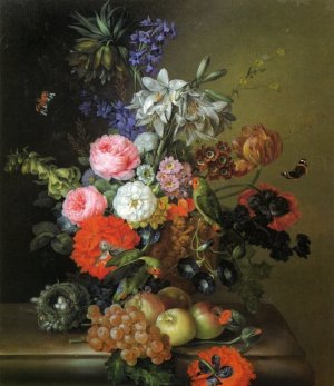 Still Life with Flowers, Parakeets and Butterflies