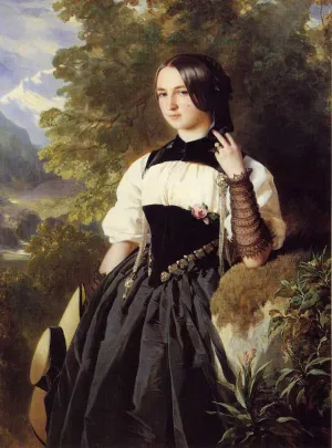 A Swiss Girl from Interlaken by Franz Xavier Winterhalter - Oil Painting Reproduction
