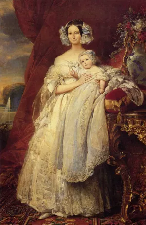 Helene Louise Elizabeth de Mecklembourg Schwerin, Duchess D'Orleans with Prince Louis Philippe Albert D'Orleans, Comte de Paris by Franz Xavier Winterhalter Oil Painting