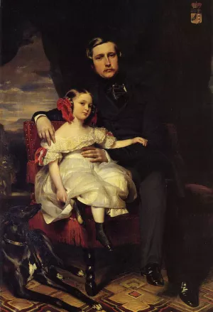 Napoleon Alexandre Louis Joseph Berthier, Prince de Wagram and His Daughter, Malcy Louise Caroline Frederique by Franz Xavier Winterhalter Oil Painting