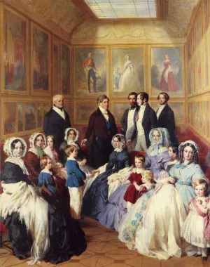 Queen Victoria and Prince Albert with the Family of King Louis Philippe at the Chateau D'Eu by Franz Xavier Winterhalter - Oil Painting Reproduction