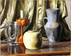 Still Life with Candle and Earthenware Pots Oil Painting by Roger Fry - Bestsellers