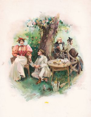 A garden party by Fred Achert Oil Painting