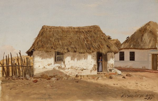 Colombia, Barranquilla, Two Houses  by Frederic Edwin Church - Hand-Painted Oil Painting Reproduction